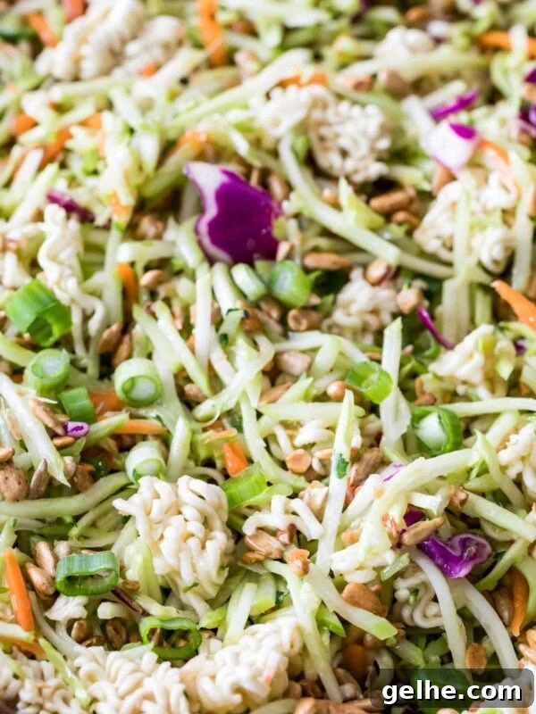 Close-up shot of ramen noodle salad.