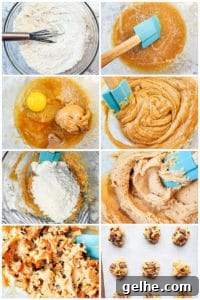 Prep image collage showing ingredients in a glass bowl being combined.