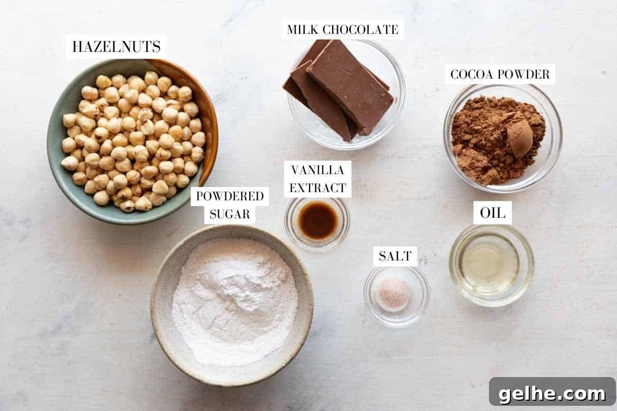 Ingredients for homemade nutella with text overlay