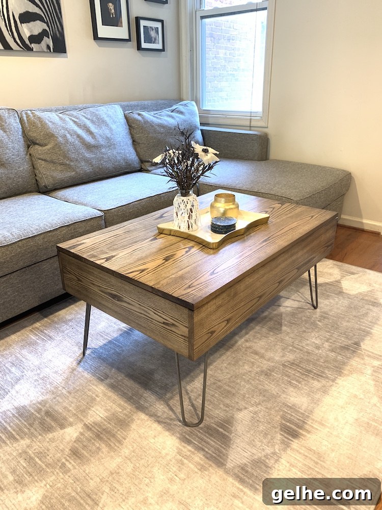 photo of DIY lift top coffee table in living room