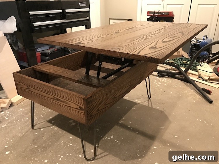 photo of DIY lift top coffee table completed