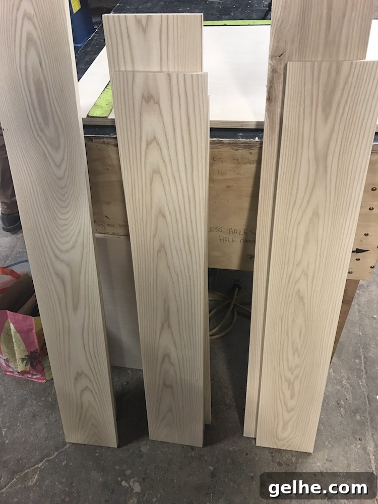 pieces of 1x8 ash lined up