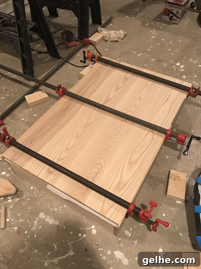 gluing four pieces of ash for top