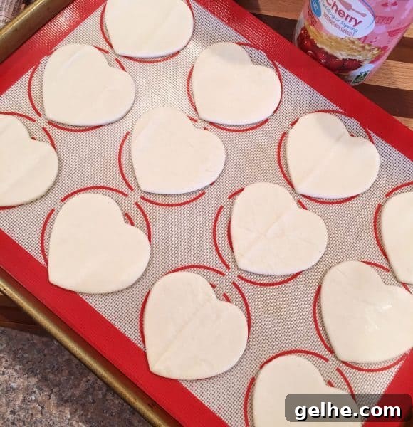 Heart Cut Outs on Silicone Mat and baking sheet.