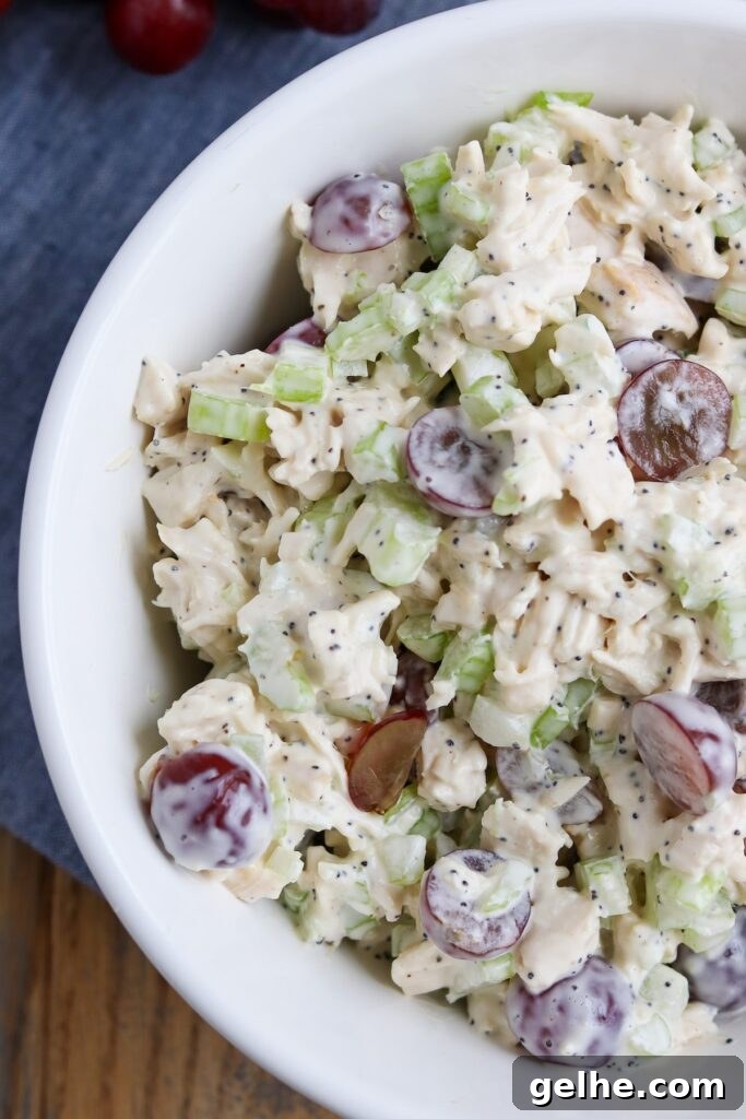 closeup of texture of creamy chicken salad