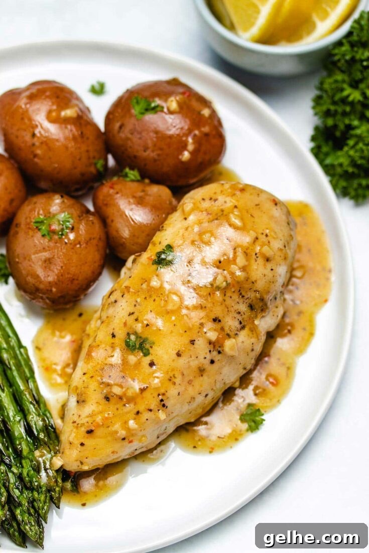 Lemon garlic chicken and potatoes plated.