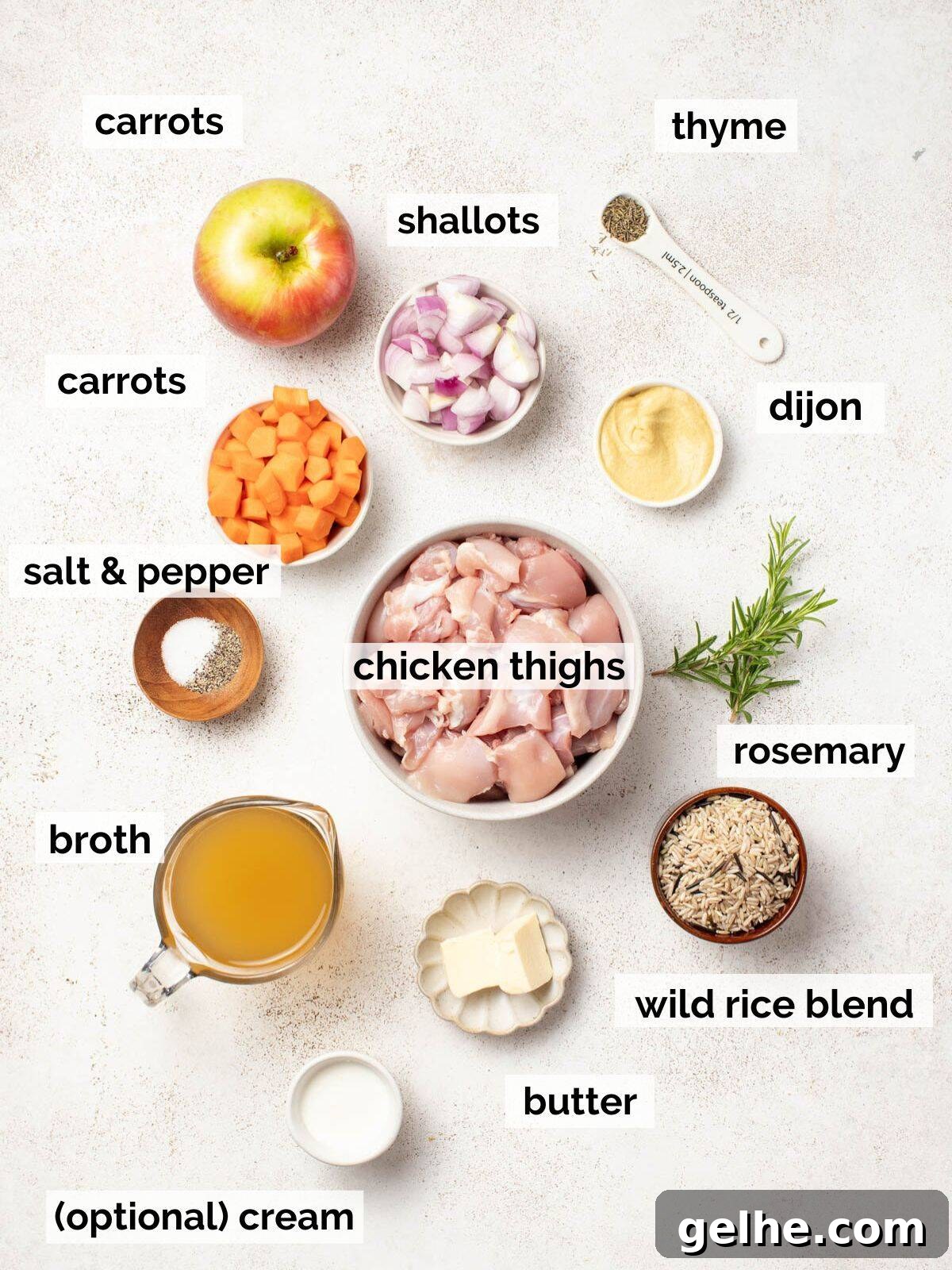 Dijon Chicken Skillet with Wild Rice and Creamy Mustard Sauce 3 Ingredients for chicken and wild rice skillet.