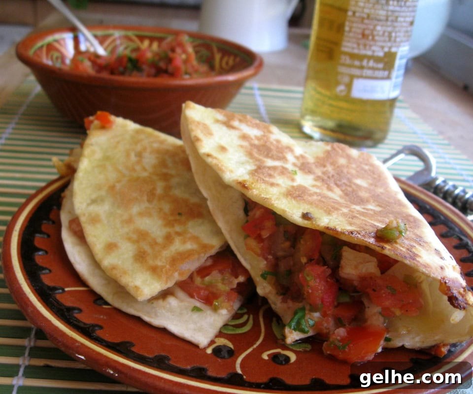 close up of the Chicken & Spicy Salsa Quesadillas