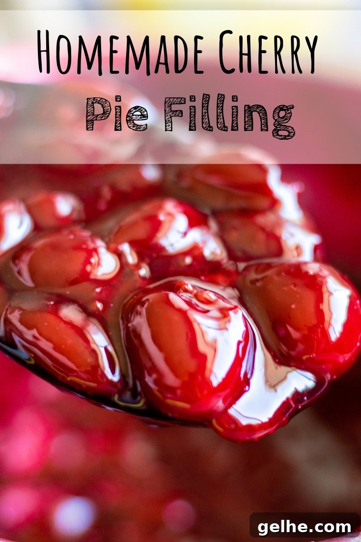 Homemade Cherry Pie Filling Close up shot of cooked cherry pie filling in a spoon