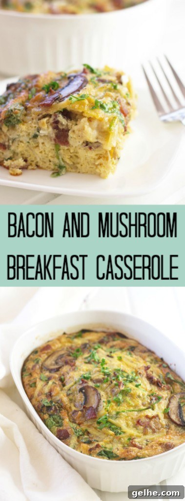 Bacon, Mushroom and Spinach combined to make a breakfast casserole
