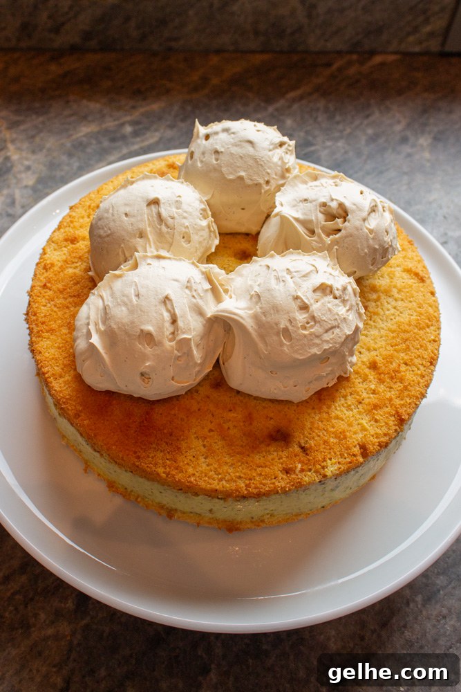 Coffee cream on Pistachio Olive Oil Cake