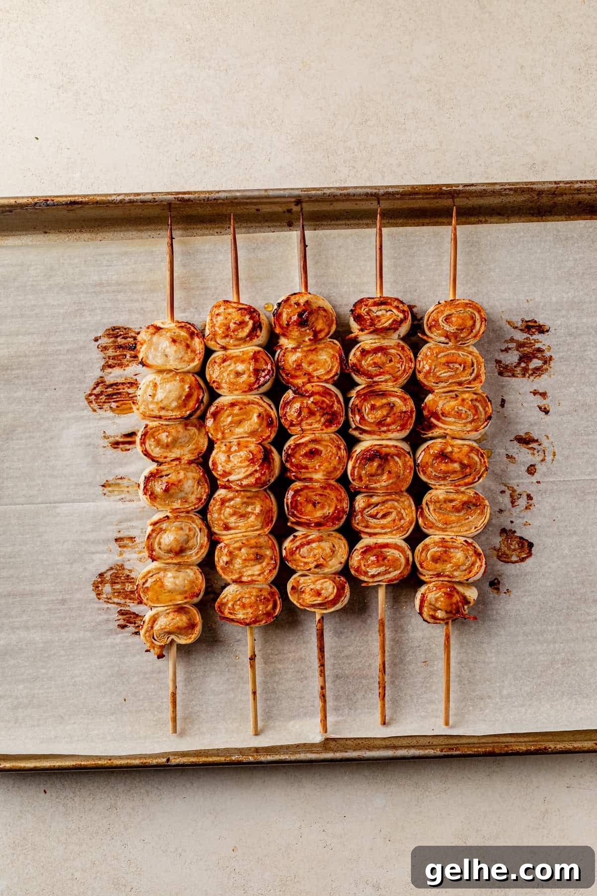 baked lazy kebab rolls on a sheet pan.