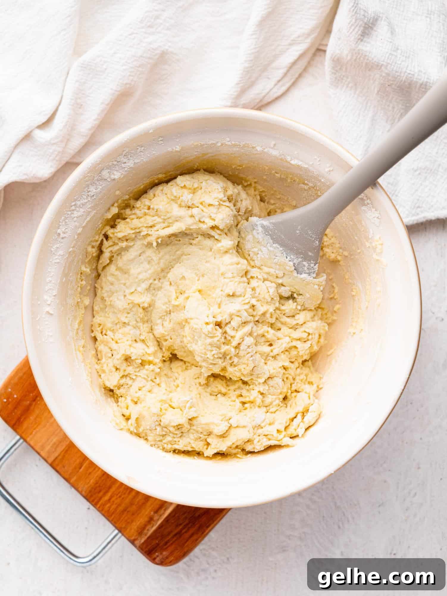 High-Protein Biscuits Without Butter – Fluffy, Low-Fat Recipe 10 High protein biscuit dough in a mixing bowl.
