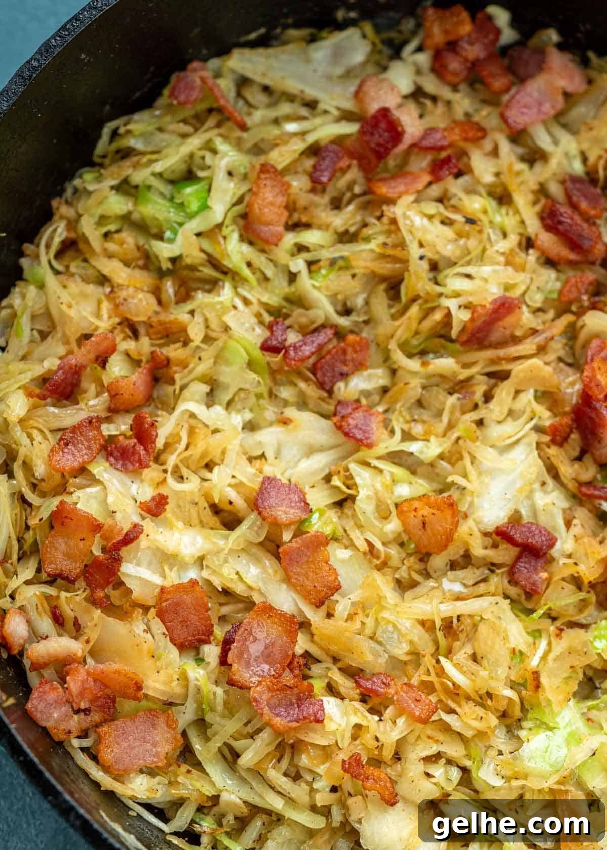 savory shredded cabbage fried with onions and bacon