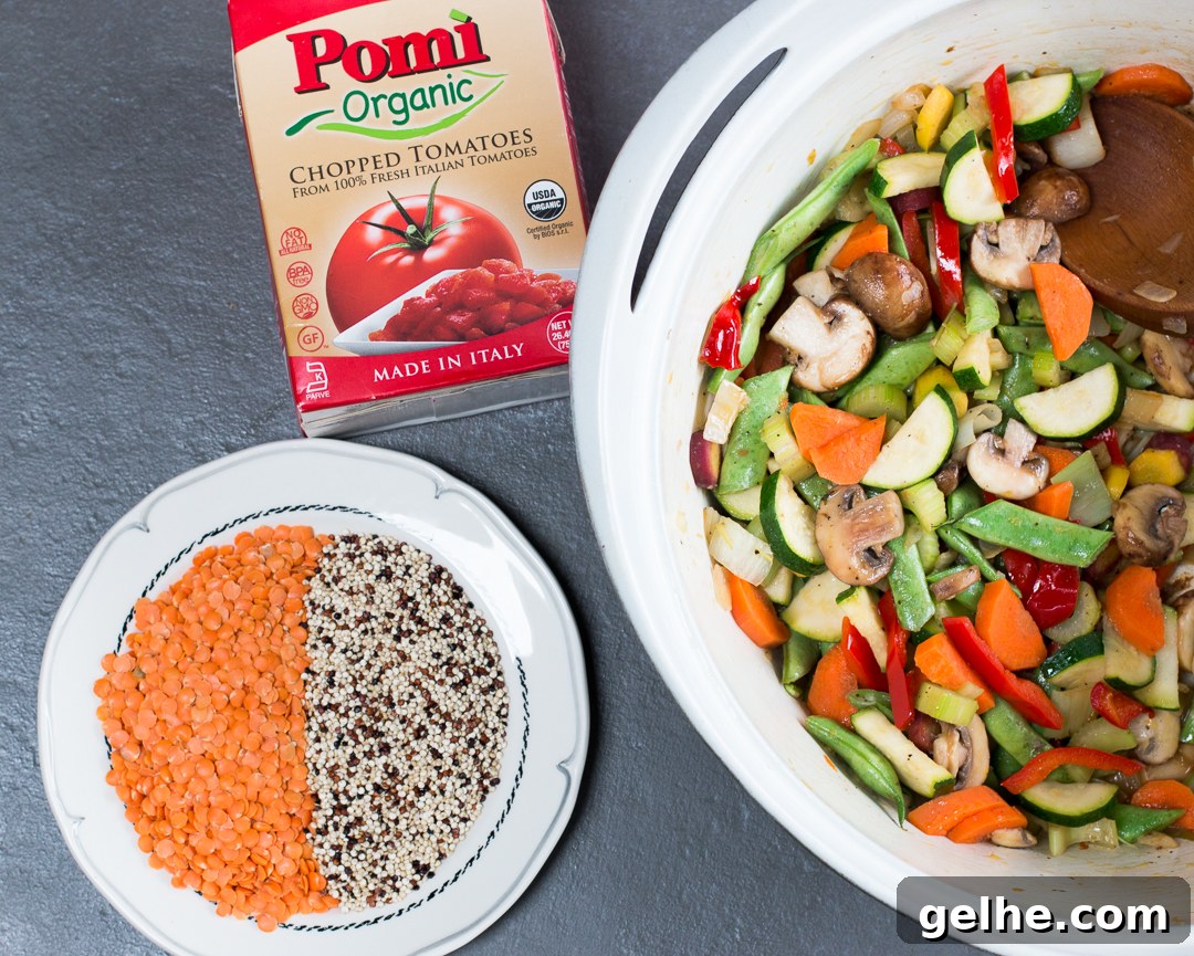 Add chopped tomatoes and grains