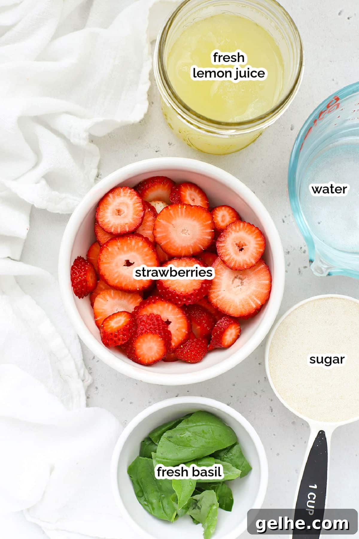 ingredients for strawberry basil lemonade
