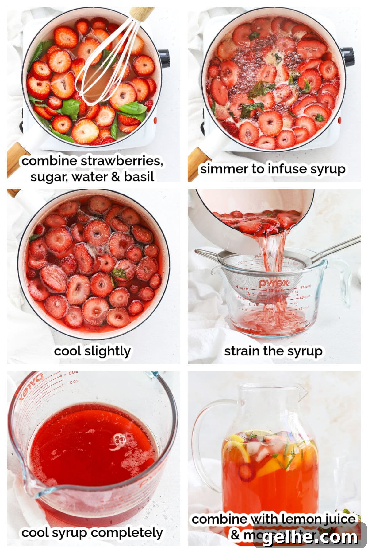 making strawberry basil lemonade step by step