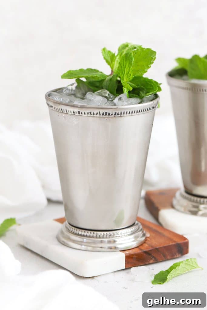 non-alcoholic mint juleps in metal julep cups