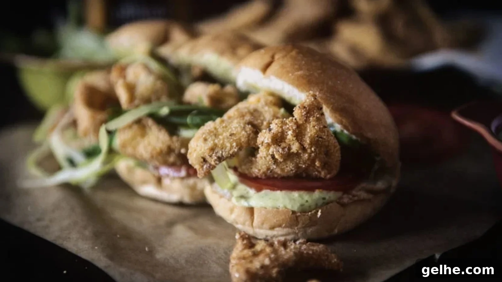 Catfish fried crisp and served po’boy style with spicy remoulade.