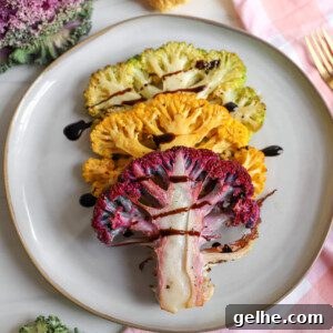 Roasted Rainbow Cauliflower Steaks with Garlic and Herbs 2 Roasted Multi-Color Cauliflower Steaks