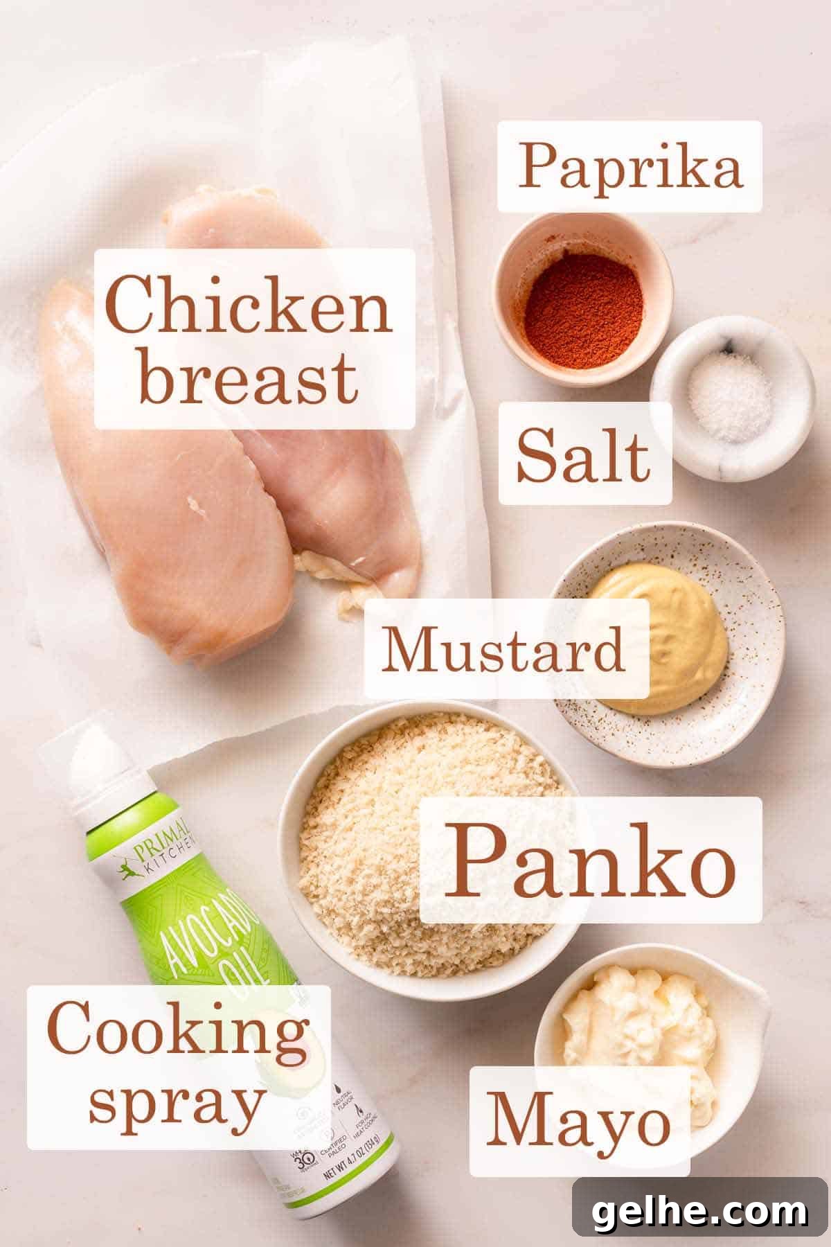 Crispy Panko-Baked Chicken Breast Recipe 3 recipe ingredients with text labels