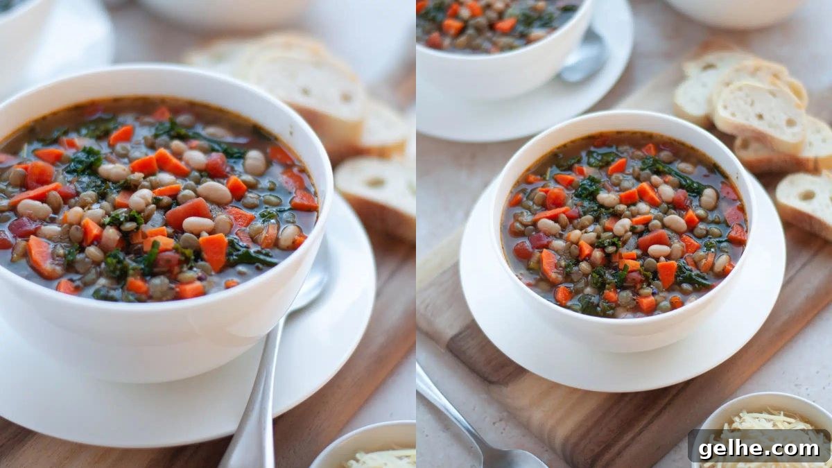 Tuscan white bean and lentil soup with kale