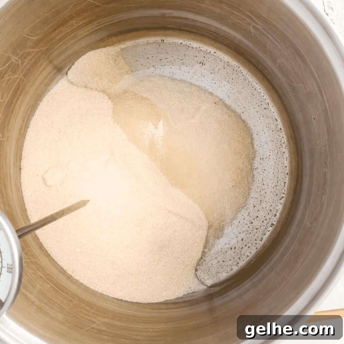 Sugar, corn syrup, and water in a large pot.
