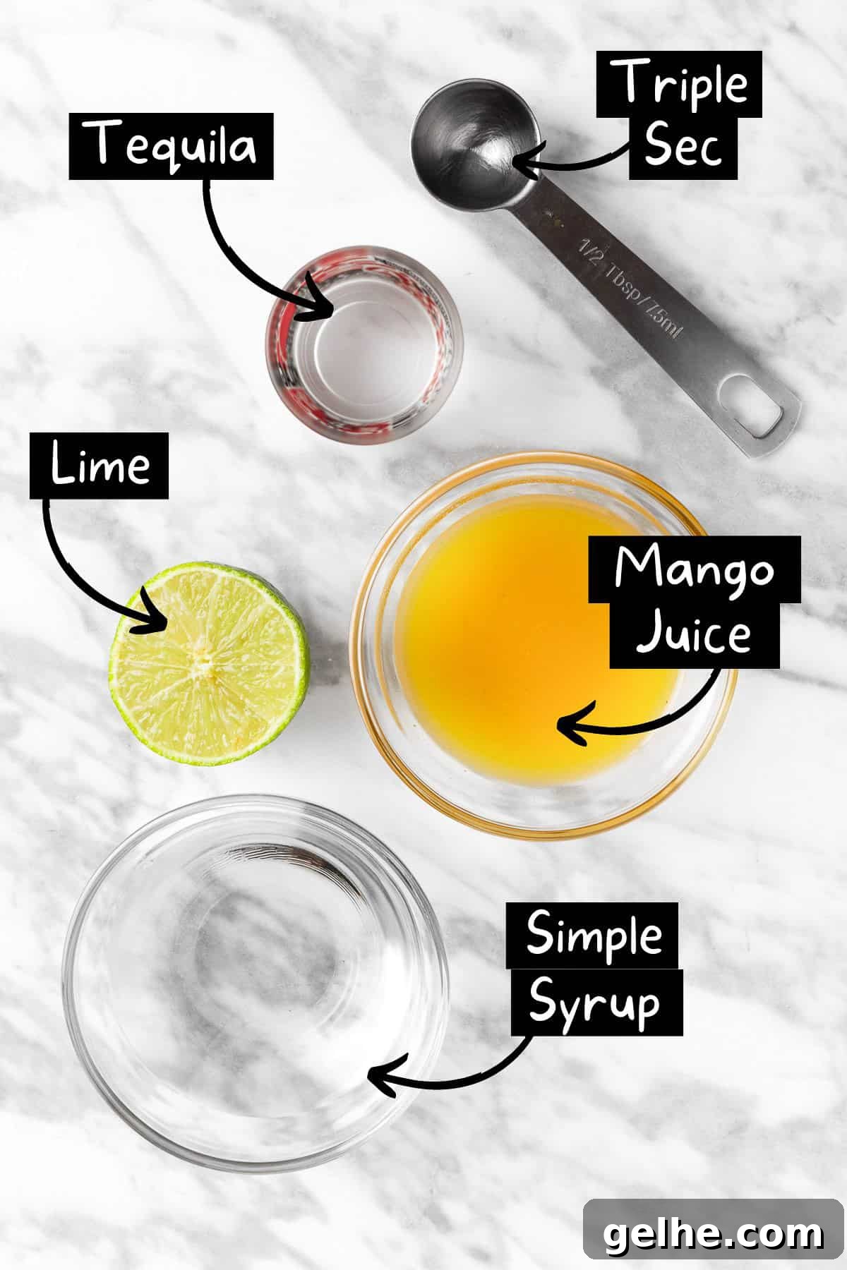 The ingredients needed to make the mango mango margaritas.
