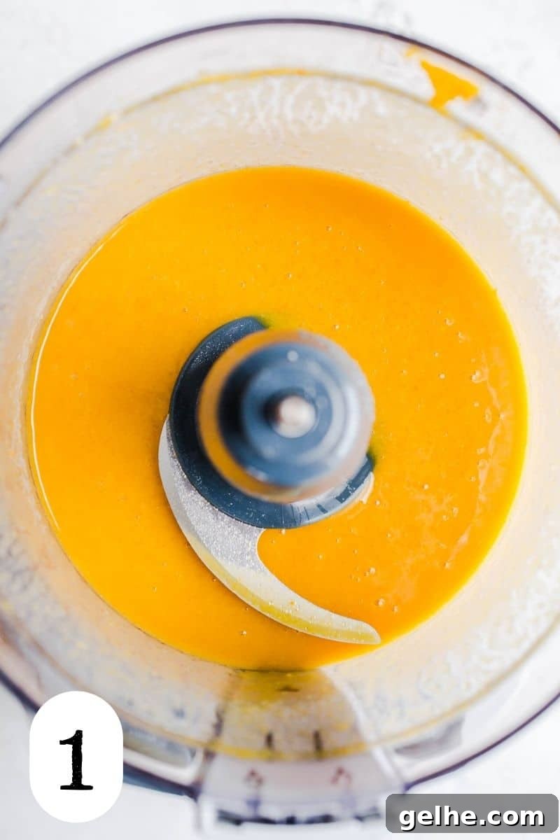 Pumpkin puree in a food processor.