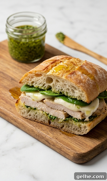 Chicken pesto sandwich halves