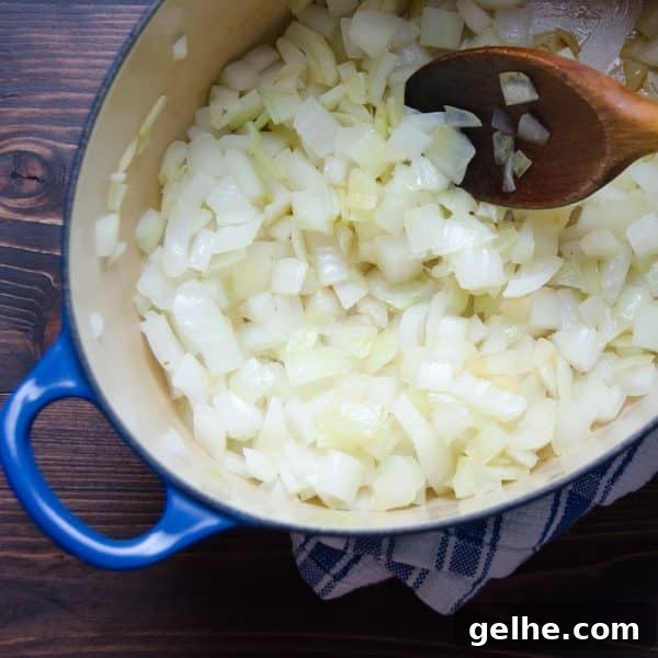 Silky Mushroom Bisque Recipe 3 sauteed onions