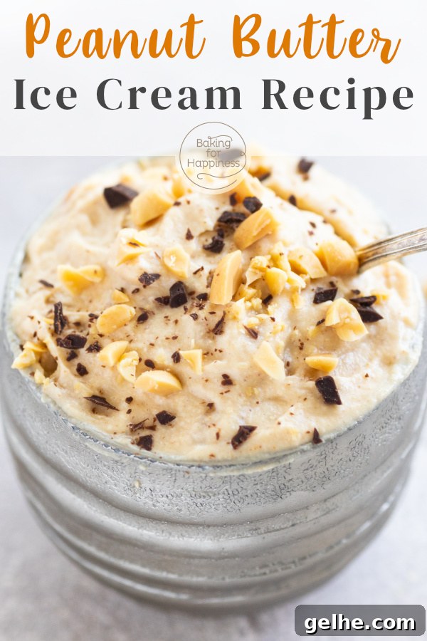 This creamy peanut butter ice cream doesn't require raw eggs or an ice cream maker. Creamy, crunchy, delicious - what more could you ask for?