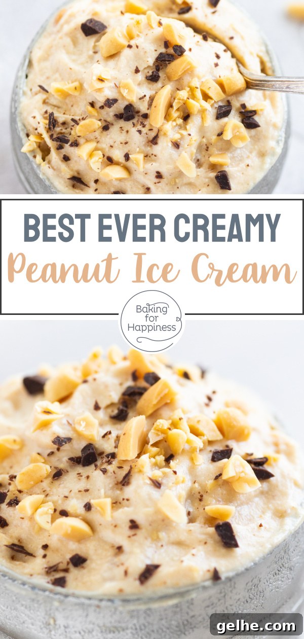 This creamy peanut butter ice cream doesn't require raw eggs or an ice cream maker. Creamy, crunchy, delicious - what more could you ask for?