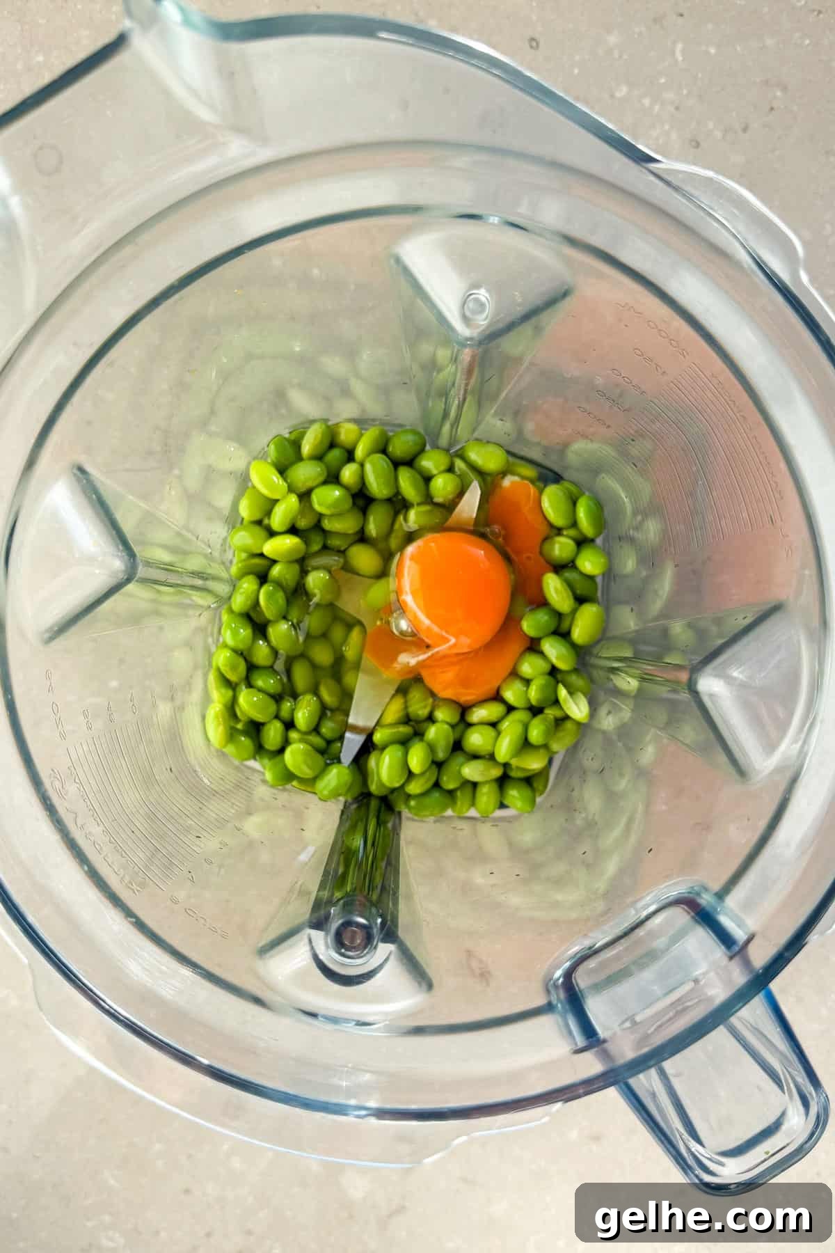 Edamame and eggs in a blender.