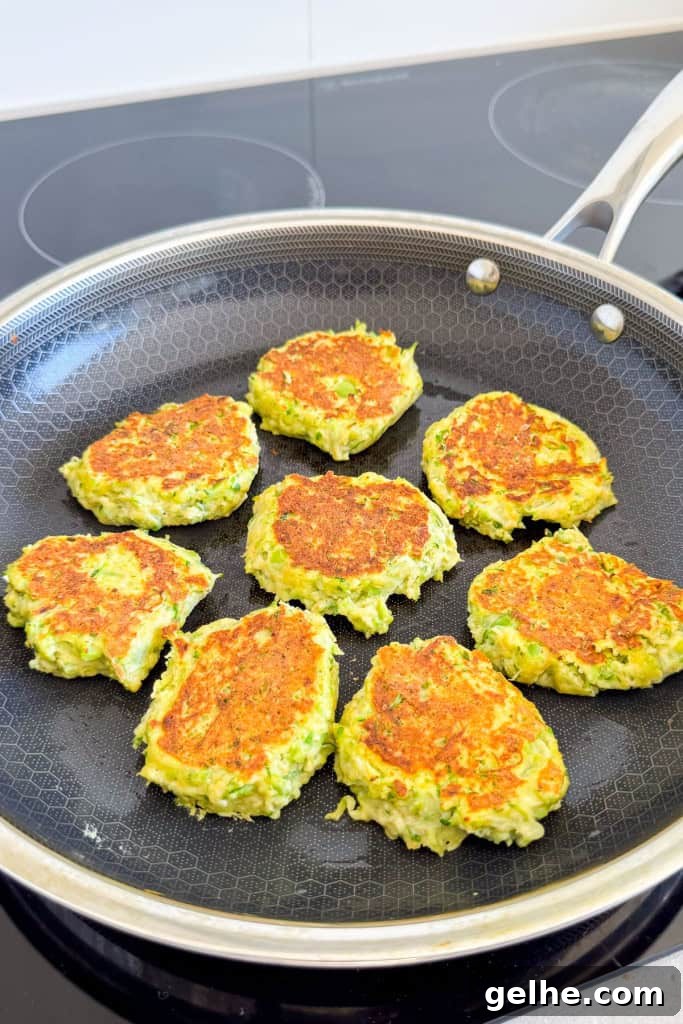 Cooked fritters in a pan.