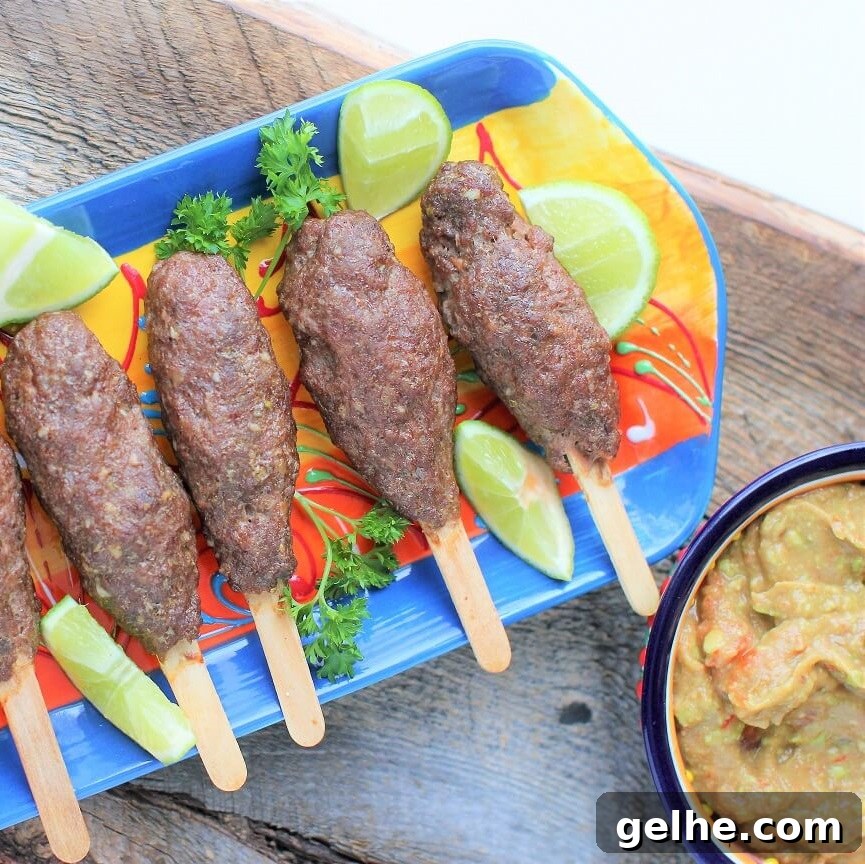 burger pops (food on a stick) with guaca-salsa sauce for dipping
