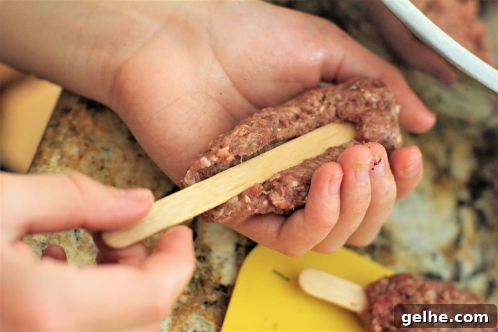 shape the meat around each stick for the burger pops