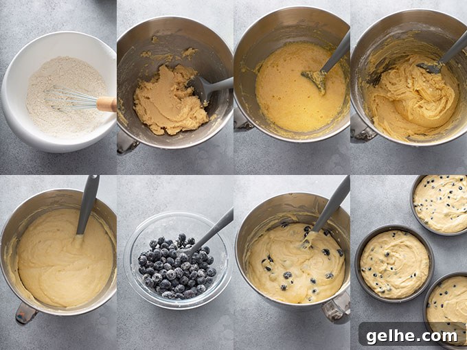 Step by step photos on how to make blueberry lemon cake