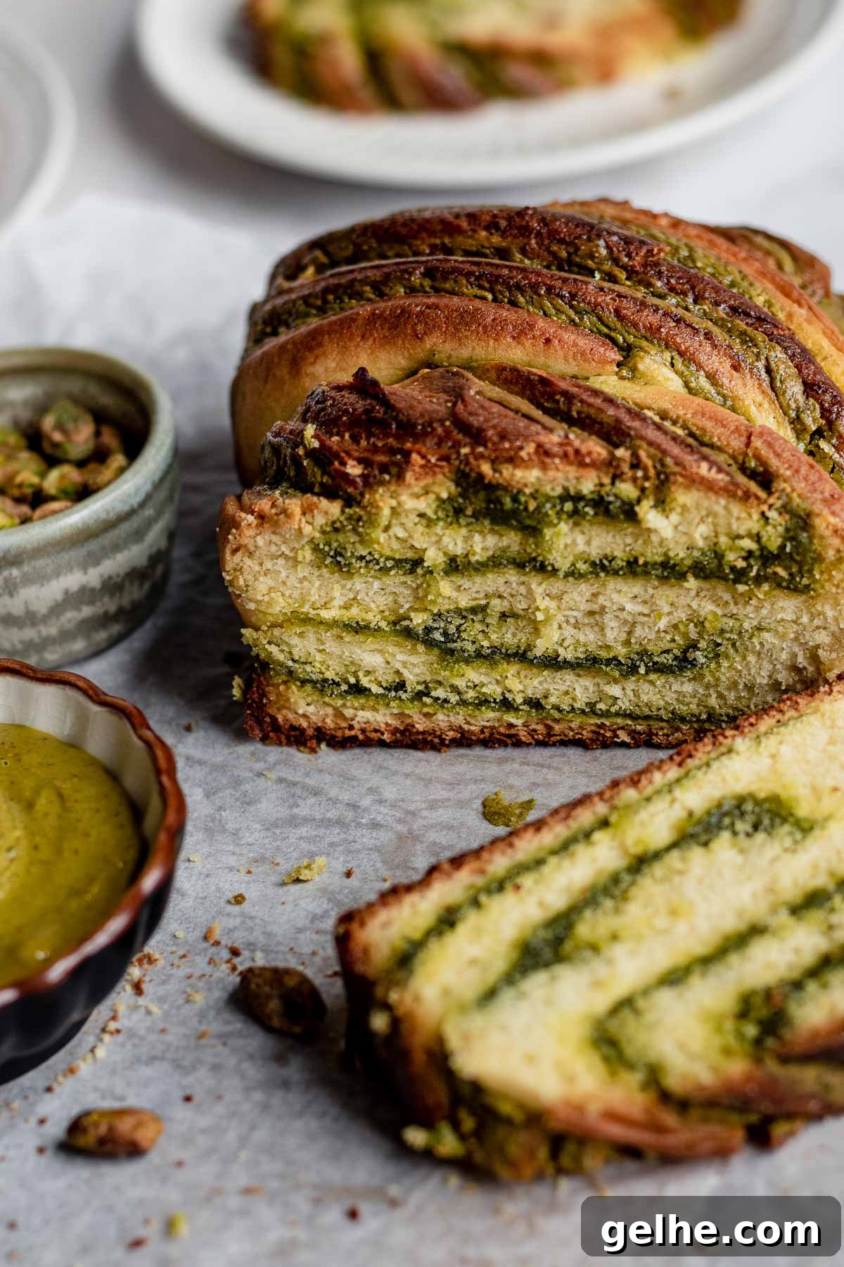 Babka loaf with a slice next to it.