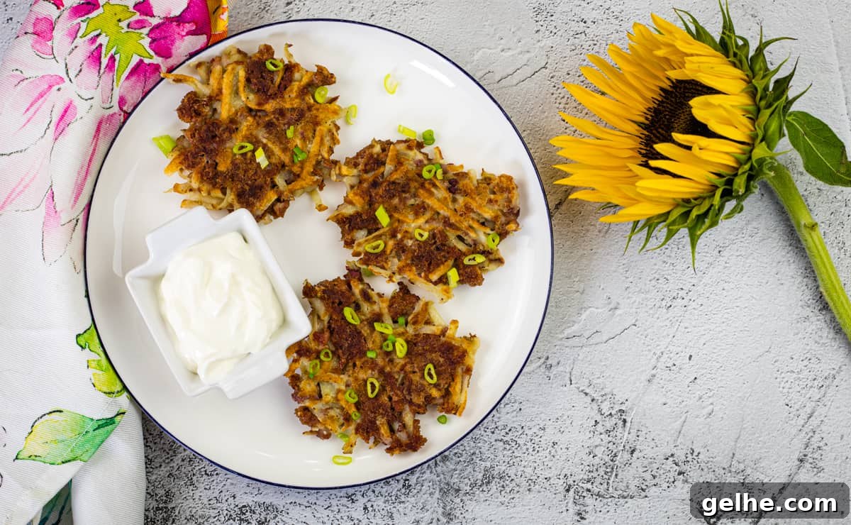 Corned beef fritters and a dip on a white plate with a sunflower on side.