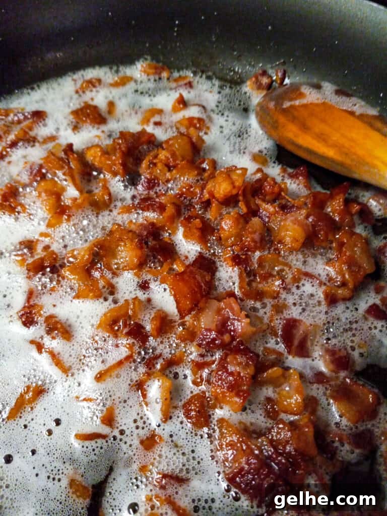 fried bacon and drippings in a skillet.